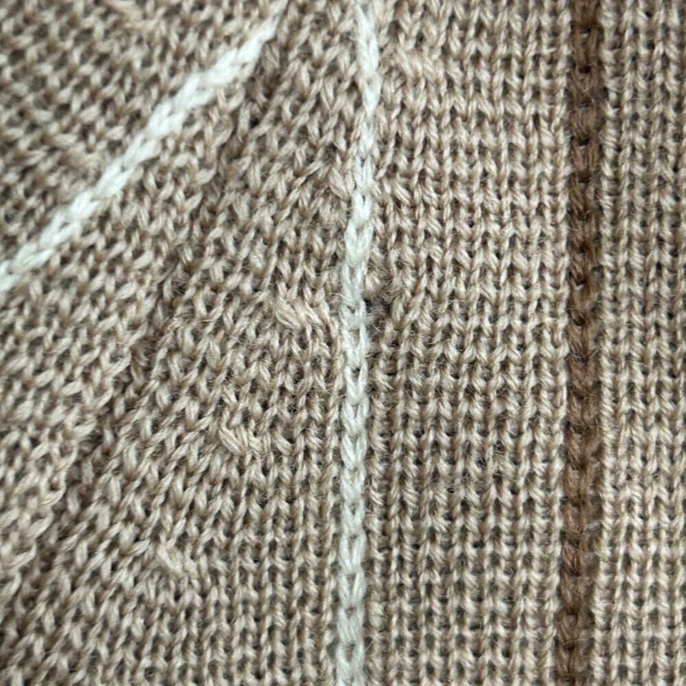 Vintage 50s Tan Cardigan Sweater Boxy Wool Double Knit Windowpane Plaid Size 10 - Picture 4 of 7